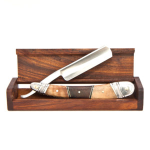 Straight Carbon Steel Razor with Chinar Wood, Walnut Wood and Stainless Steel brown handle