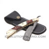 Damascus Steel Straight Razor with Camel Bone, Snakewood and Brass handle