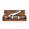 Straight Carbon Steel Razor with Walnut Wood, Buffalo Horn and Brass brown and black handle