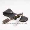 Straight Carbon Steel Razor with Walnut Wood, Buffalo Horn and Brass brown and black handle