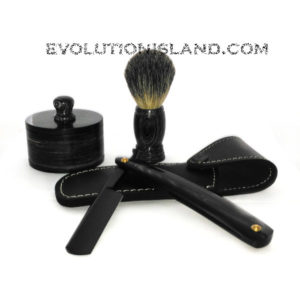 Carbon Steel Straight Razor with Buffalo Horn black handle Shaving Set