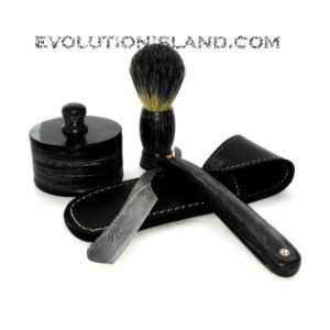 Damascus Steel Straight Razor with Buffalo Horn Black handle Shaving Set
